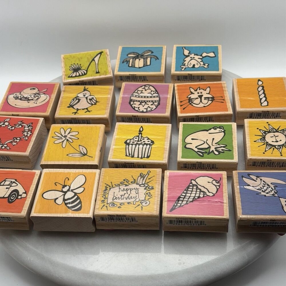 Vintage 90s VAP Scrap Ellen Vener Rubber Stamps Lot 18 Wood Mounted 2 Inch